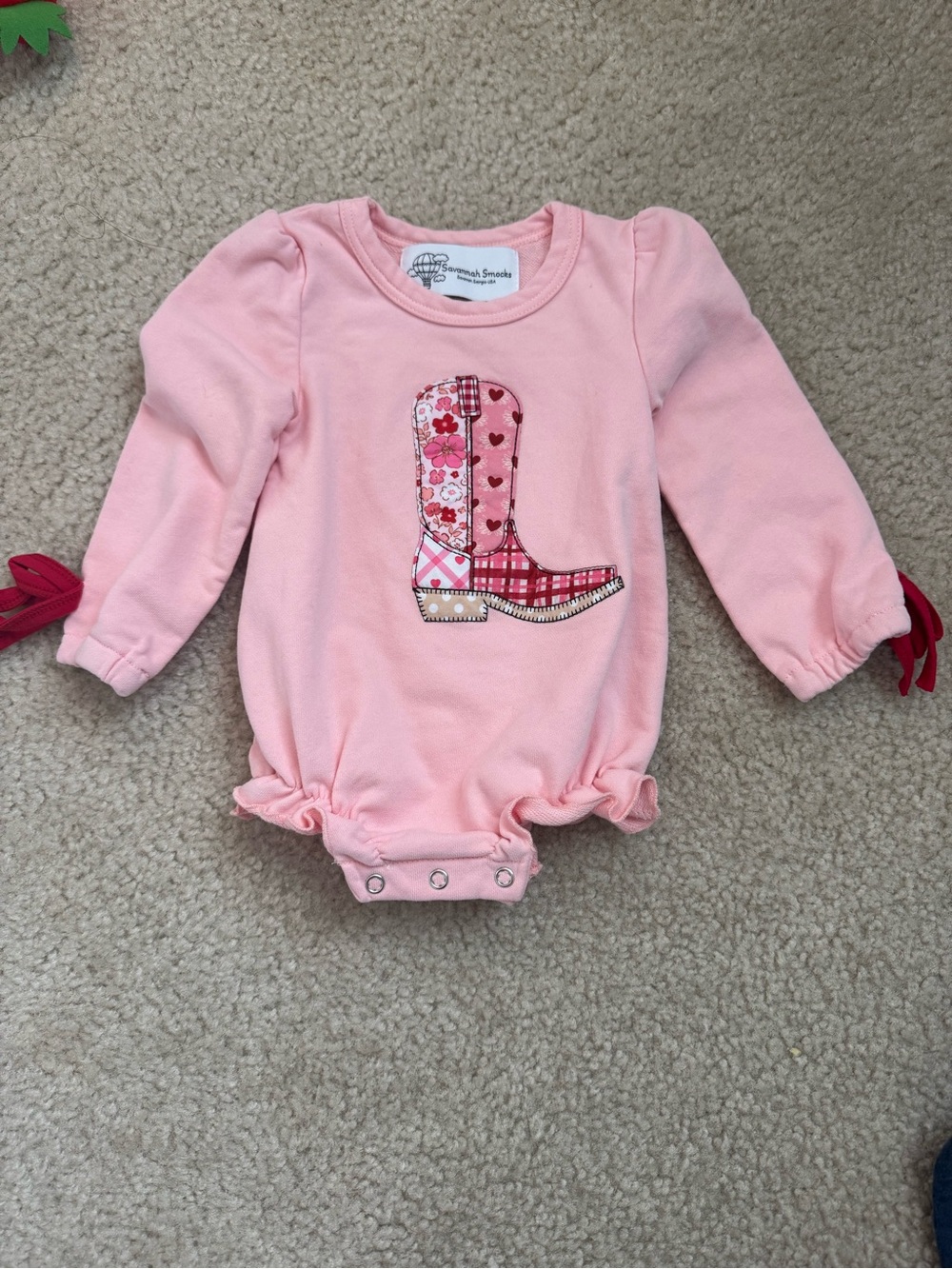 Savannah Light Pink Long-Sleeve Boot Applique Bodysuit